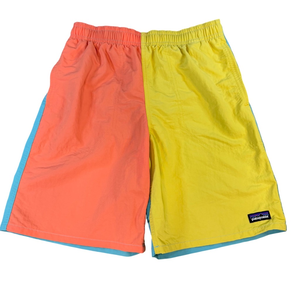 Patagonia Boys Baggies Shorts Colorblock Orange Yellow Blue 67053 SUYE Kids XL